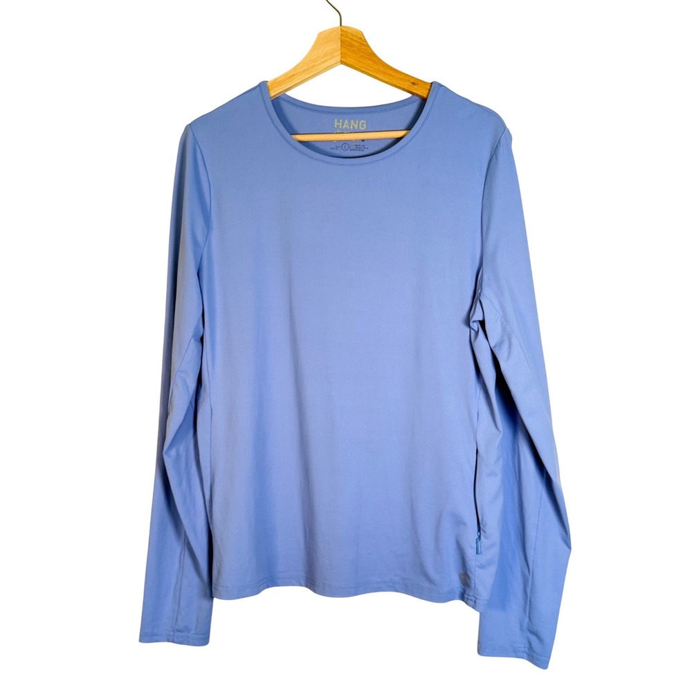 Hang Ten Womens Large Periwinkle Blue Long Sleeve Performance Top Zip Pocket